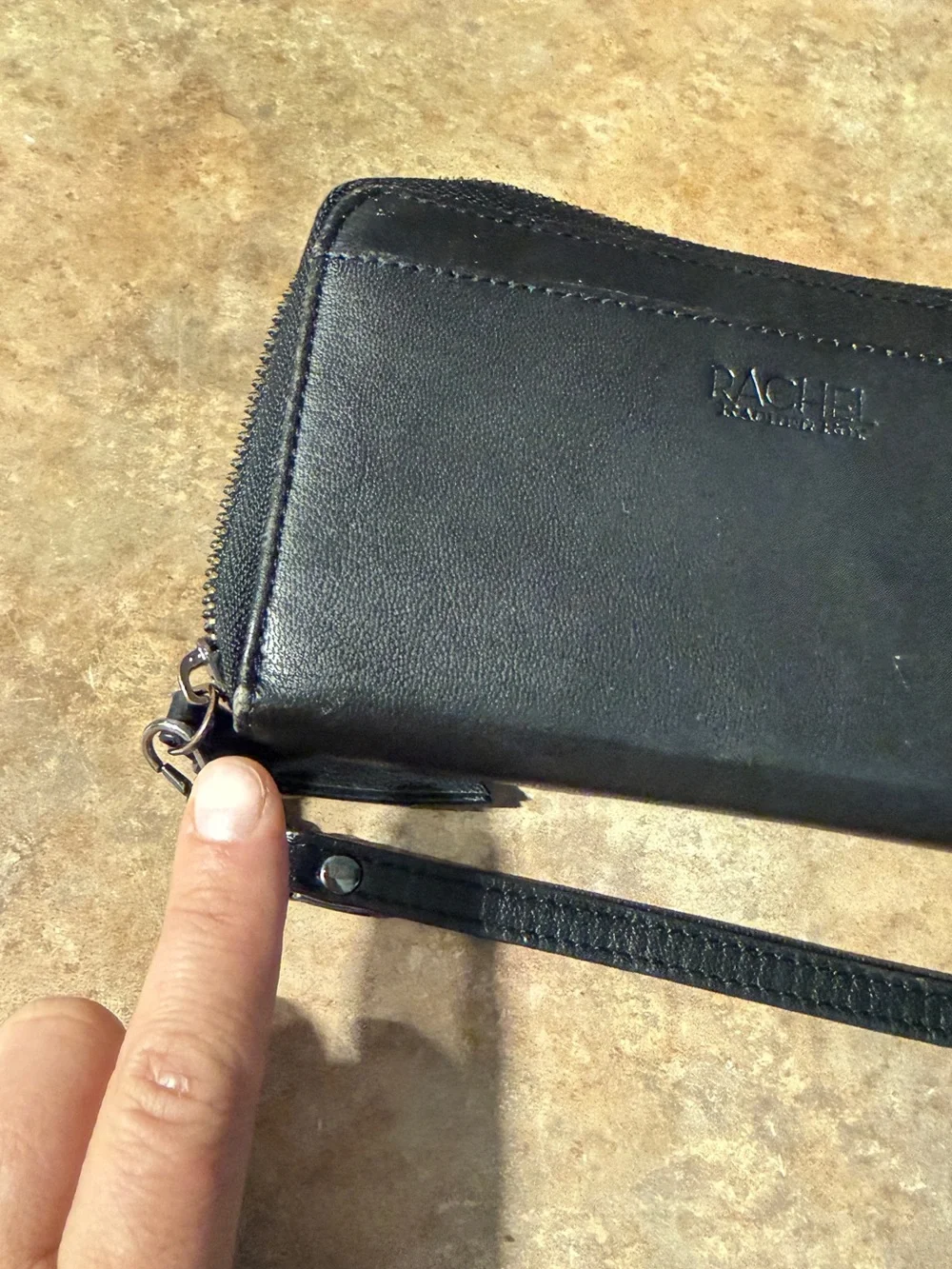 Rachel Black Leather Zip-Around Wristlet Wallet
